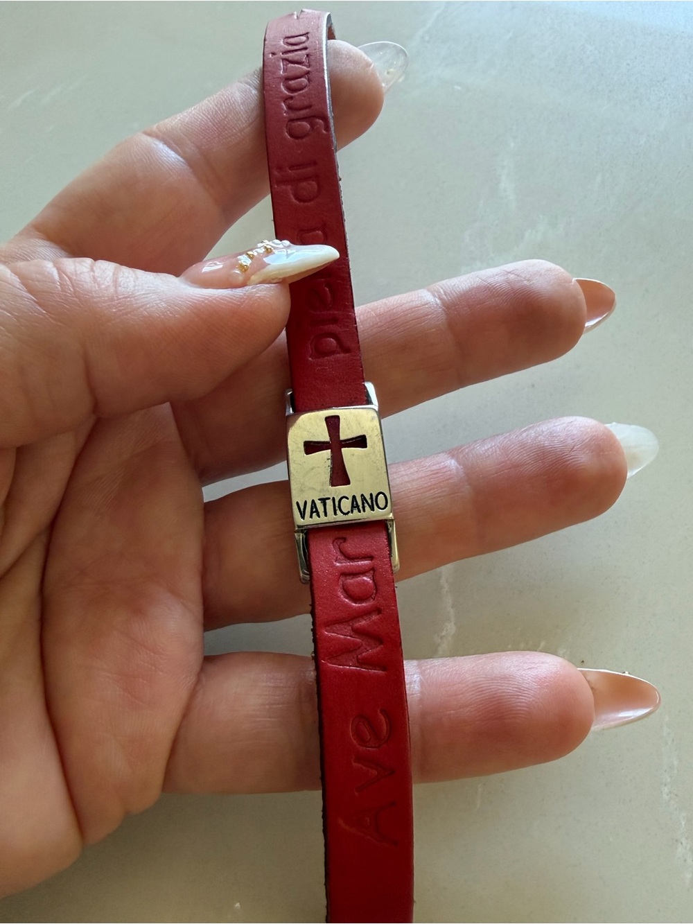 VATICANO Red Leather Cross Bracelet - Faith-Inspired Women's Watch Accessory